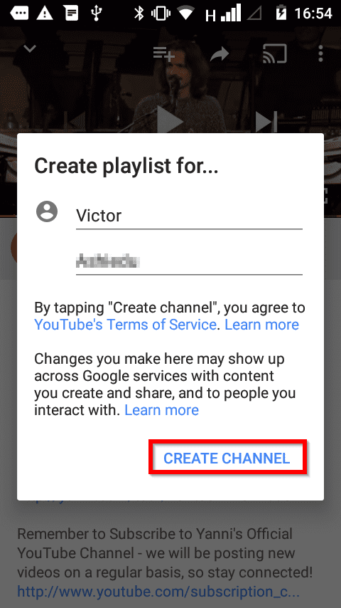 Playlist on YouTube Android App - create channel