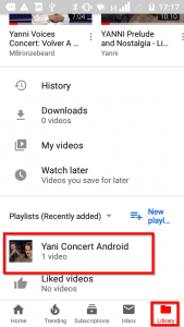 Playlist on YouTube Android App - playlist created