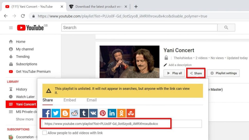 Share a YouTube Music Playlist - playlist shared